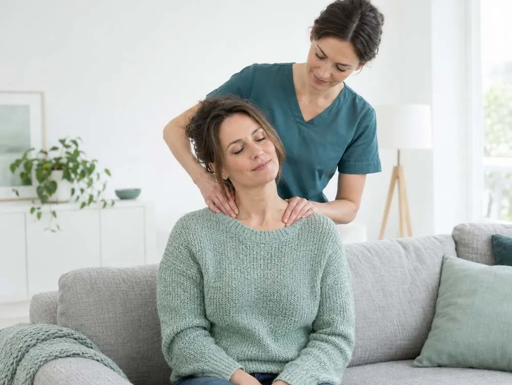 Nackenbehandlung auf dem Sofa